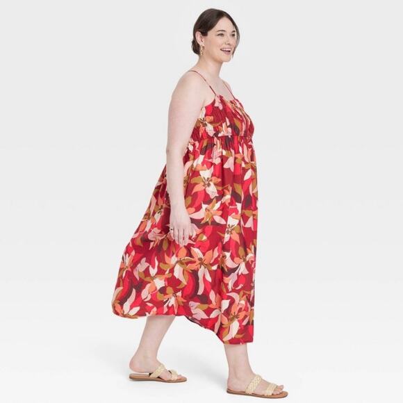 A New Day Spaghetti Strap Smocked Dress - Dark Red Floral - XXL - Picture 12 of 13